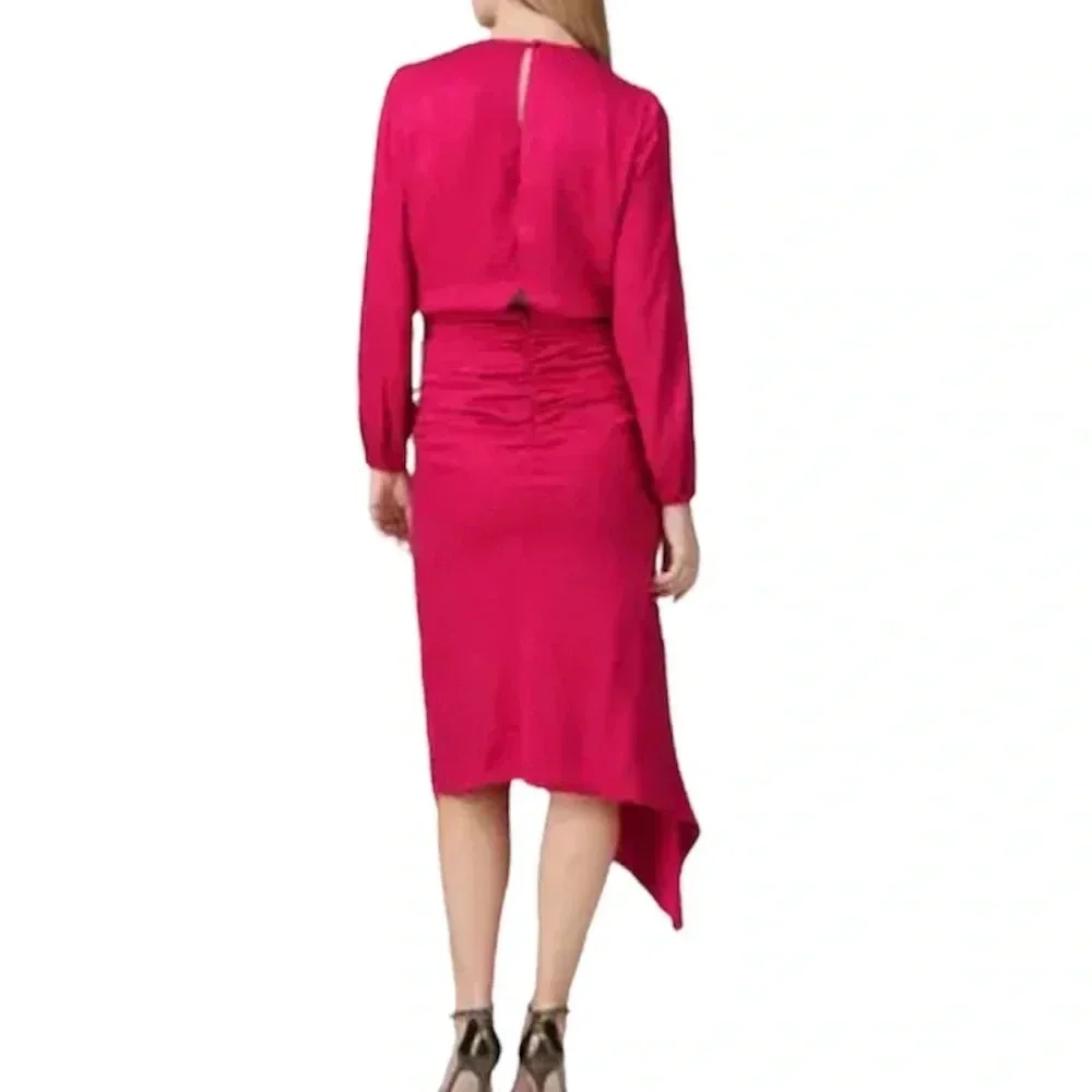 Krisa Pink High Low Surplice Side Ruched Dress Medium